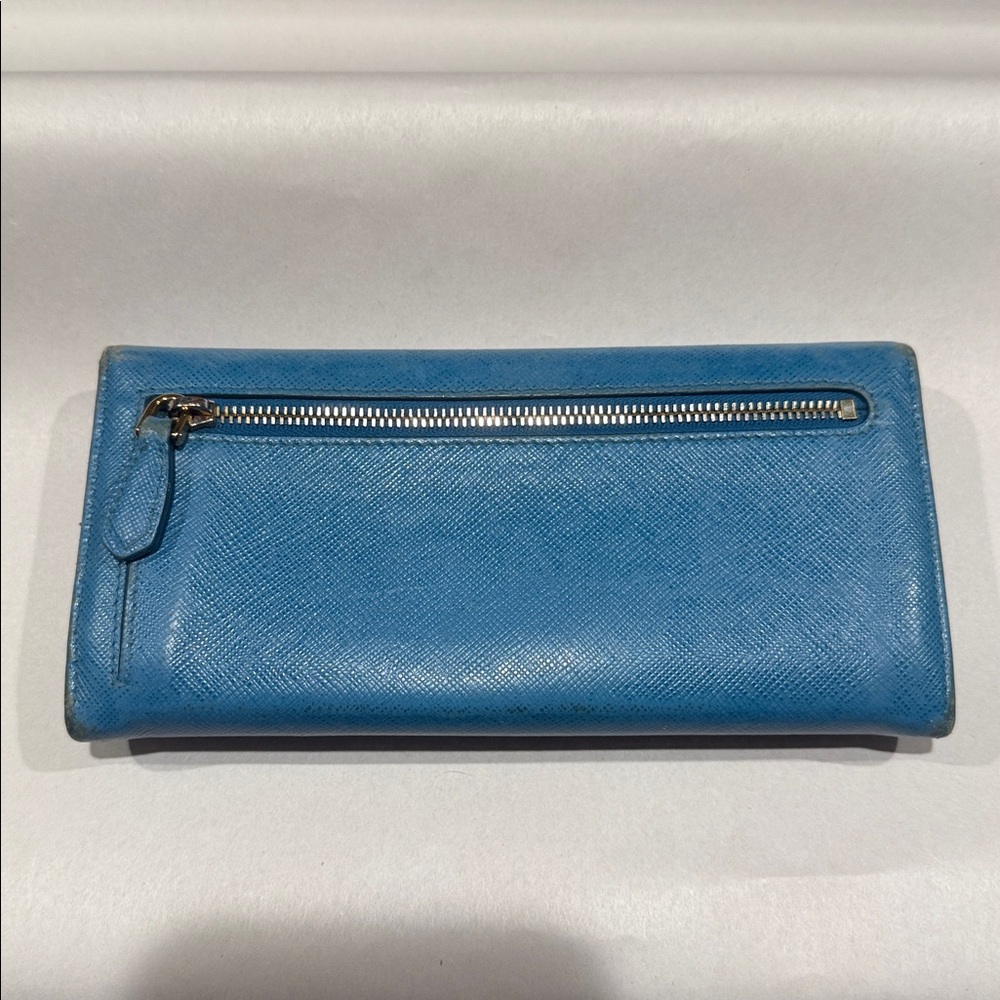 Prada Blue Leather double snap wallet Authentic - Picture 4 of 12